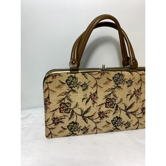 Vintage Tapestry Floral Satchel Kiss lock Handbag -Needlepoint - Picture 8 of 14